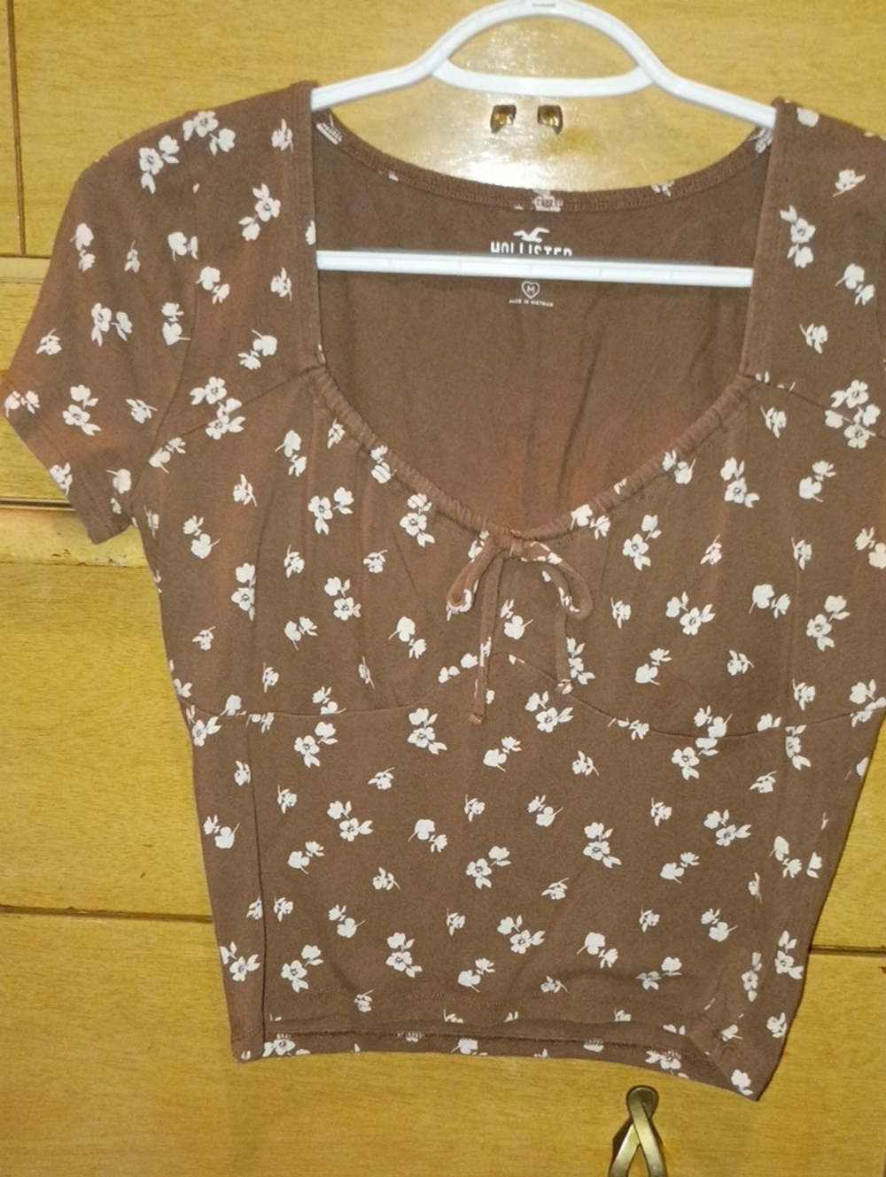 Hollister Brown Floral Tie-Front Scoop Crop Top